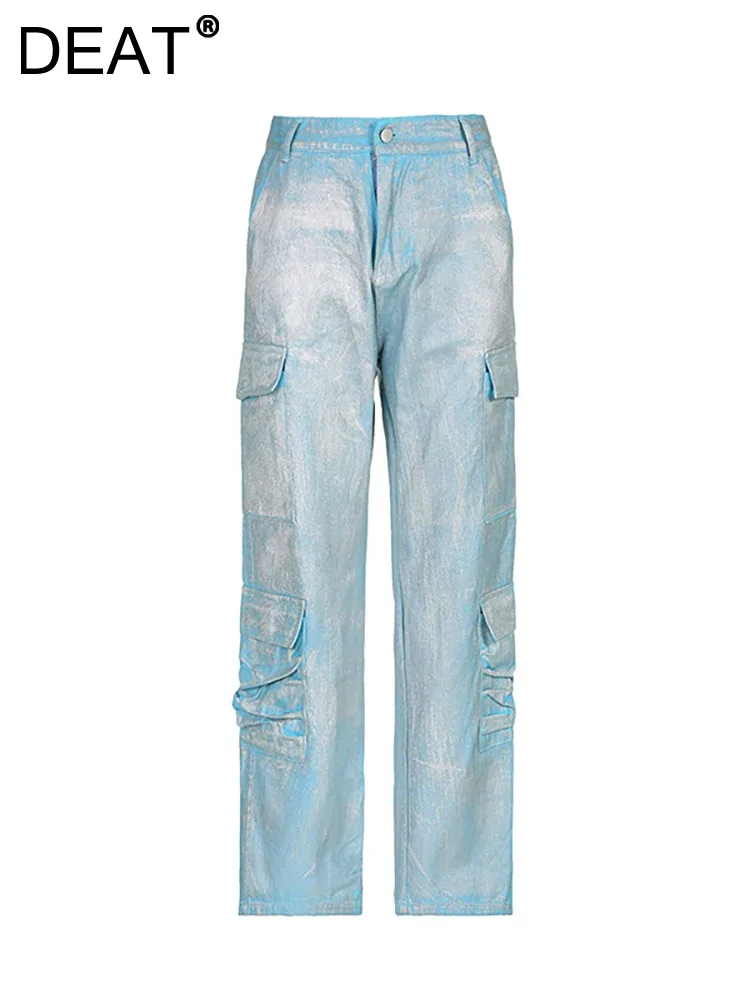DEAT Women's Jeans High Waist Silver Coated Multiple Pockets Straight Full Length Cargo Denim Pants 2024 Spring New Fashion
DEAT Women's Jeans High Waist Silver Coated Multiple Pockets Straight Full Length Cargo Denim Pants 2024 Spring New Fashion