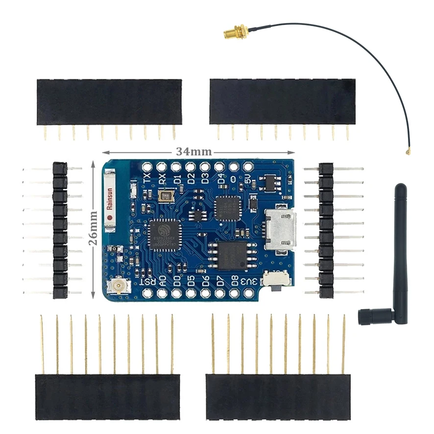 D1 Mini Pro 4M 16M байт внешний антенный разъем на основе NodeMCU ESP8266 ESP-8266EX CP2104 WIFI макетная плата Micro
D1 Mini Pro 4M 16M байт внешний антенный разъем на основе NodeMCU ESP8266 ESP-8266EX CP2104 WIFI макетная плата Micro