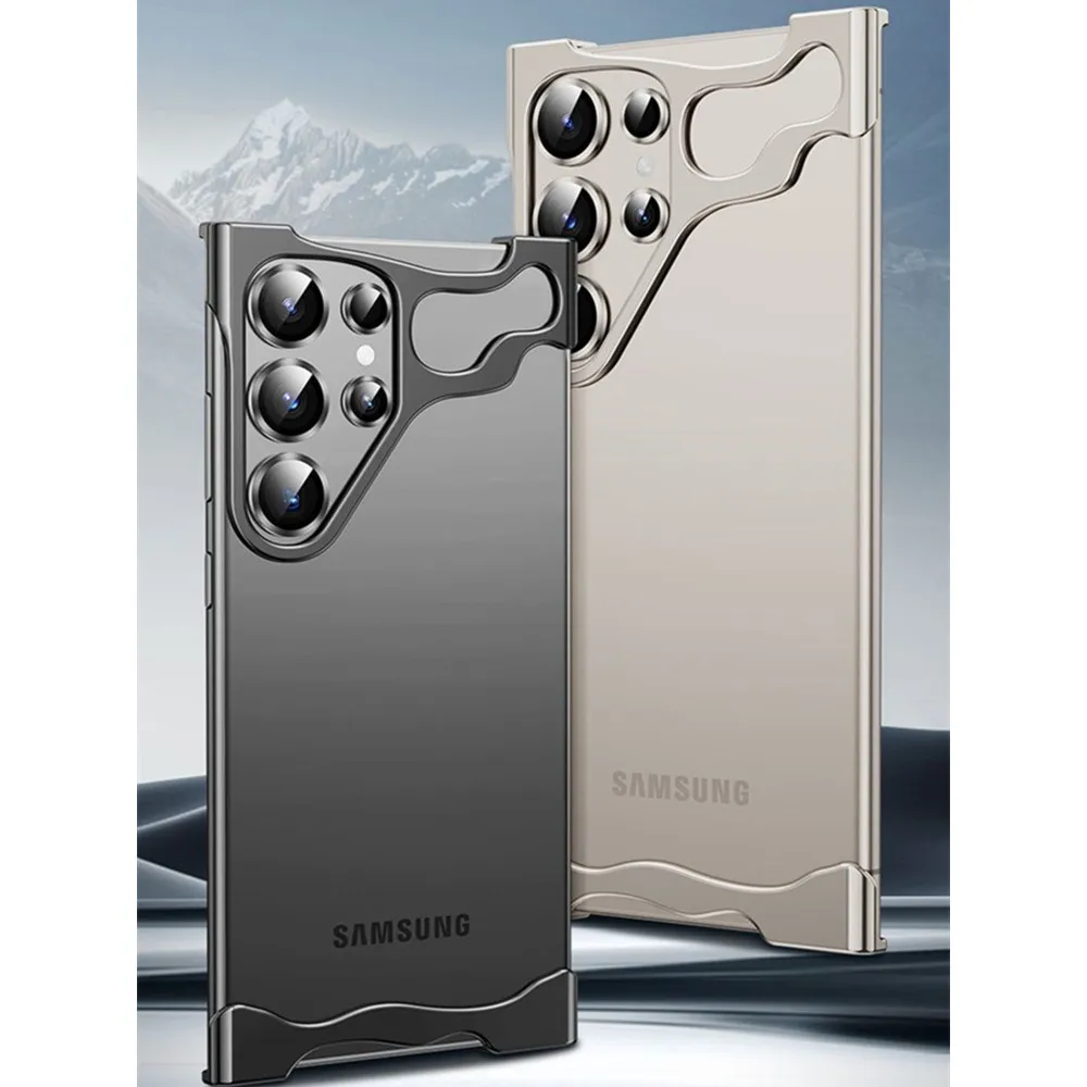 

Titanium Alloy Rimless Irregular Caseless Corners Pad For Samsung Galaxy S24 Ultra S23 Alien Frameless Lens Ring Protector Cover