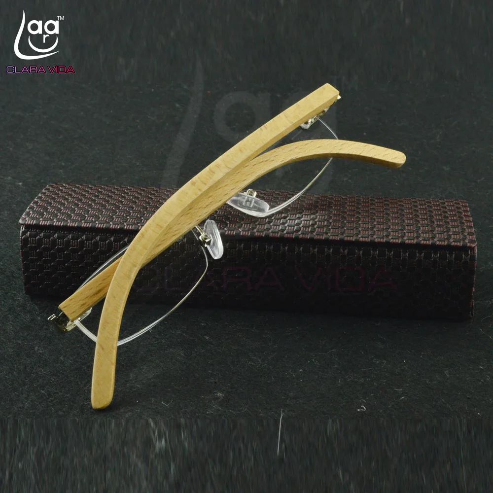 

Natural Bamboo Wood Temples Frame Blu Light Blocking Coating Rimless Reading Glasses +0.75 +1 +1.25 +1.5 +1.75 +2 To +4