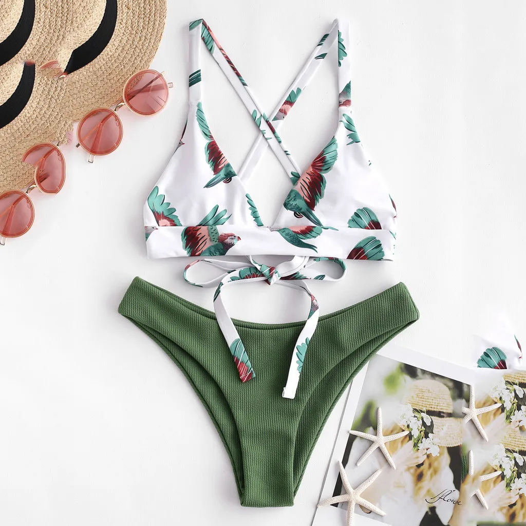 

New Women'S Sexy Two Pieces Bikini Swimsuits Floral Print High Waisted Tummy Control 2 Piece Beach Bathing Suits Female Swimwear