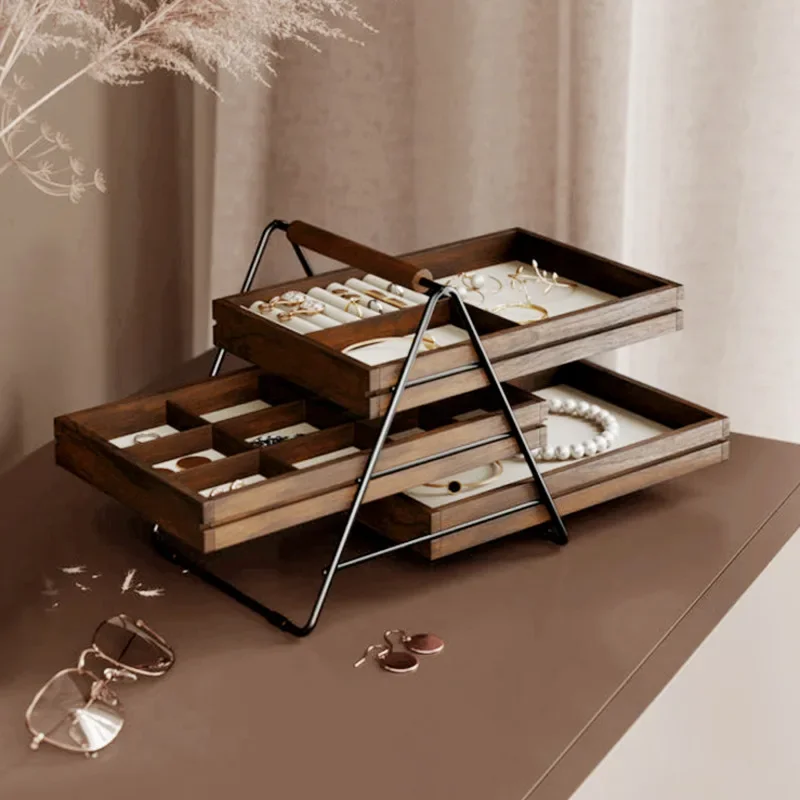 

Earring Solid Wood Storage Shelf Three-layer Ladder Dried Fruit Box Creative Wedding Wood Jewelry Rack Unique Bridal Accessory