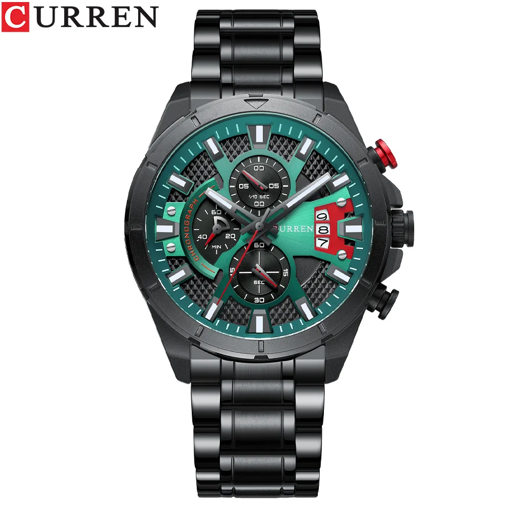 

Curren Men Quartz Wristwatches Luxury Brand Sporty Chronograph Blue Watches With Stainless Steel Luminous Hands Male Clock Black