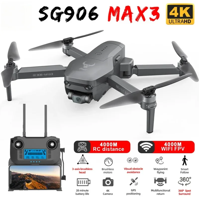SG906 MAX3 Professional 3-Axis Gimbal 5G Wifi GPS Drone 4K Camera Dron 4KM Distance Brushless FPV Foldable Quadcopter MAX2 F22S
SG906 MAX3 Professional 3-Axis Gimbal 5G Wifi GPS Drone 4K Camera Dron 4KM Distance Brushless FPV Foldable Quadcopter MAX2 F22S