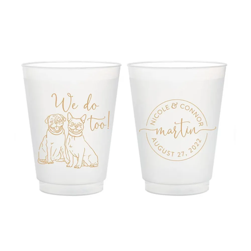 

Custom Pet Illustration - Monogram - 12oz or 16oz Frosted Unbreakable Plastic Cup #190 - Wedding Favors, Wedding Cup, Party Cups