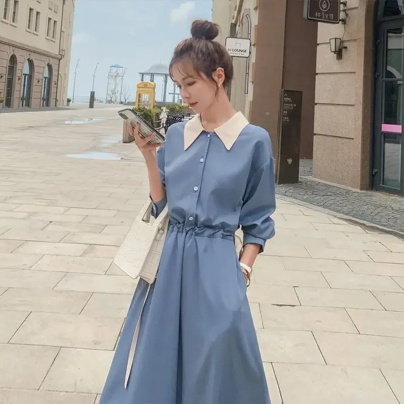 French Color Matching Long Sleeved Shirt Dress Women's Spring 2022 New Waist Closing Slim Temperament Fashion Casual Dress
French Color Matching Long Sleeved Shirt Dress Women's Spring 2022 New Waist Closing Slim Temperament Fashion Casual Dress