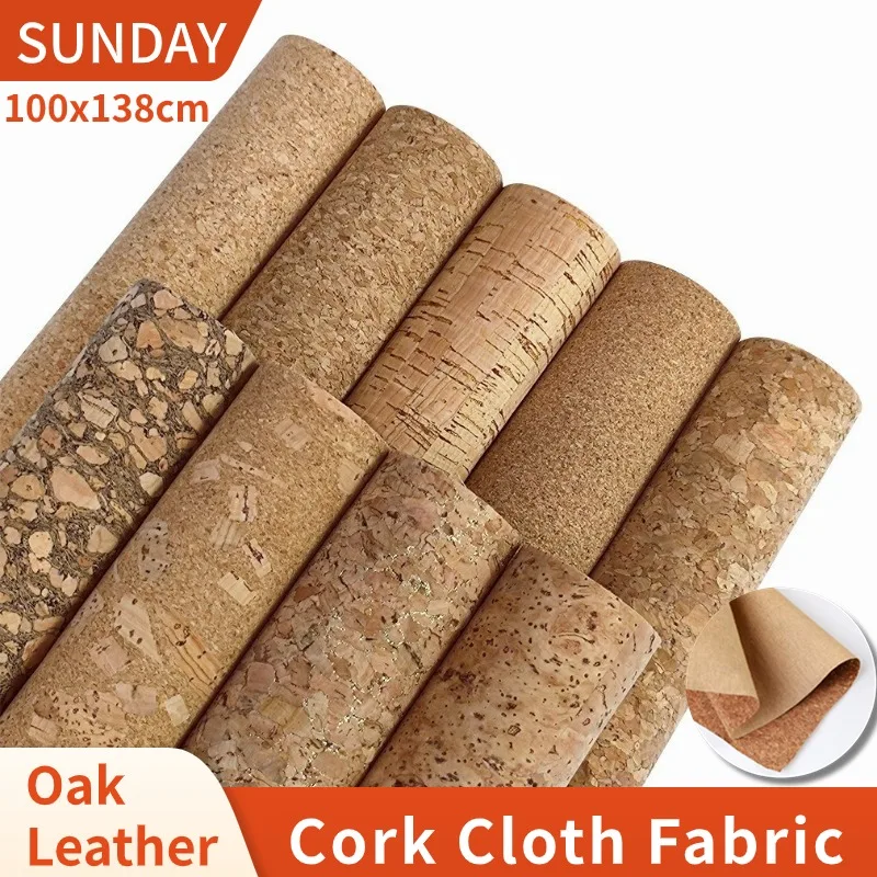 

100x138cm Natural Oak Cork Cloth Leather Fabric Soft Wood Grain Non Stick Leather Material for Background Furniture Handbag DIY