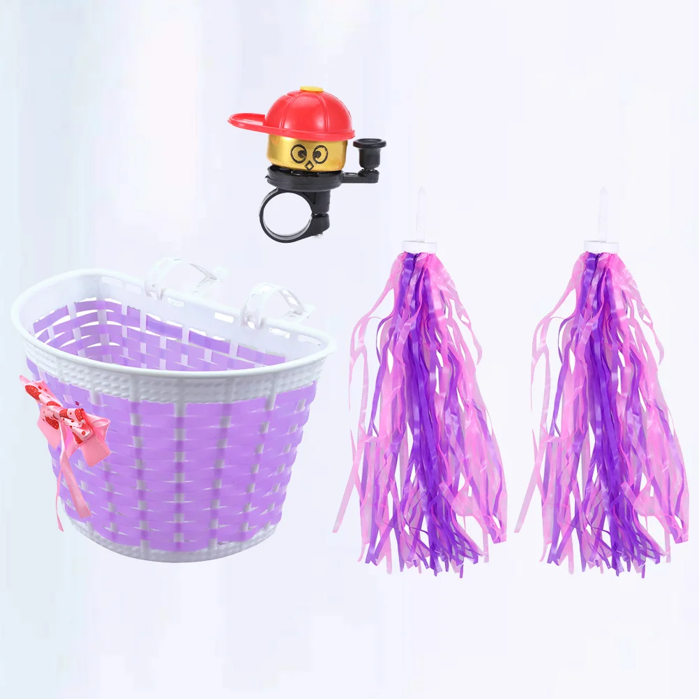 

4pcs Storage Baskets Streamers Bell Handlebar Storage Basket Tassels Horn for Kids Bike Scooter Decoration Supplies ( Purple )