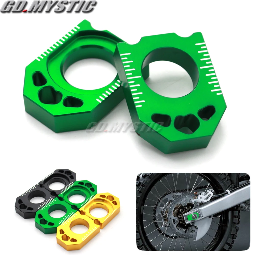 

Motorcycle CNC Green Axle Block Chain Adjuster For KAWASAKI KX125 250 03-08 KX250F KXF 250 04-16 KX450F KXF 450 06-16 KLX450R