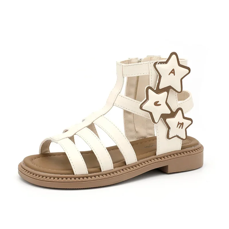 

Kids Sandals for Girls Summer Princess Causal Cut-outs Gladiator Sandals Fashion Solid Color Open-toe Children Flat Roman Sandal