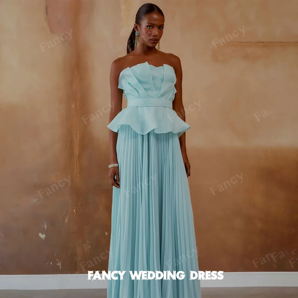 Fancy Elegant strapless Blue Wedding Dress A Line Saudi Arabia Women Chiffon Prom Gown Floor Length Custom Made
Fancy Elegant strapless Blue Wedding Dress A Line Saudi Arabia Women Chiffon Prom Gown Floor Length Custom Made