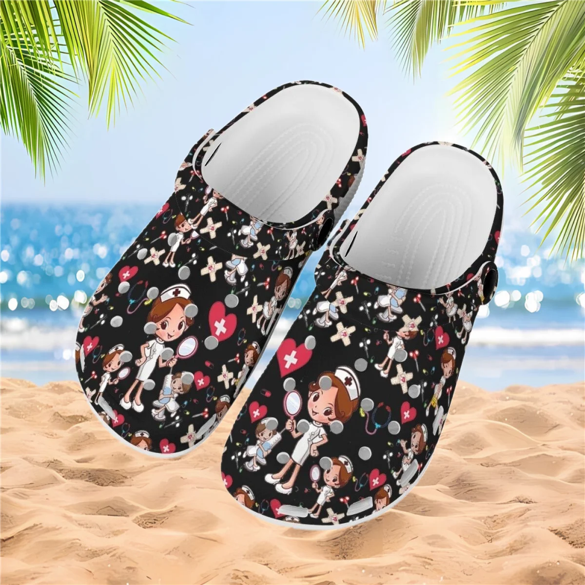 INSTANTARTS Cute Nurse Girls Cartoon Pattern Non-Slip Beach Slippers Indoor Casual Nursing Shoes Wear-resistant Worker Hole Flat
INSTANTARTS Cute Nurse Girls Cartoon Pattern Non-Slip Beach Slippers Indoor Casual Nursing Shoes Wear-resistant Worker Hole Flat