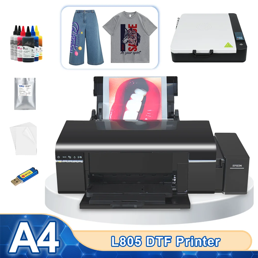 

A4 DTF Printer L805 Converted Direct to Film Transfer Printer T-Shirt Printing Machine A4 DTF Printer for All Fabrics Hoodies