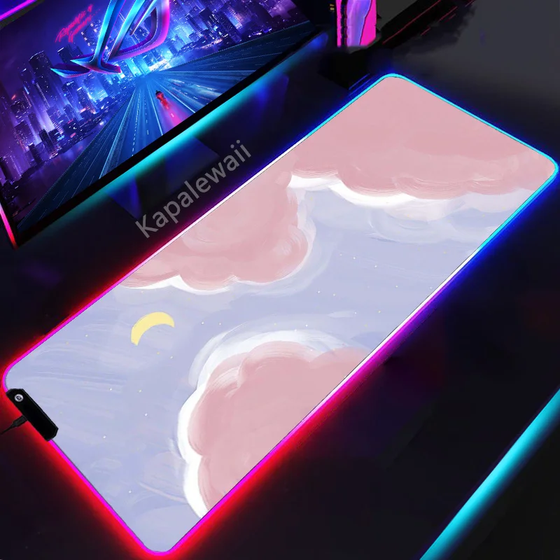 

LED Kawaii Mouse Pad RGB Colorful Mousepad Rubber Keyboard Pads XXL Gaming Setup Mousemat Accessories Office Mouse Mat 900x400mm