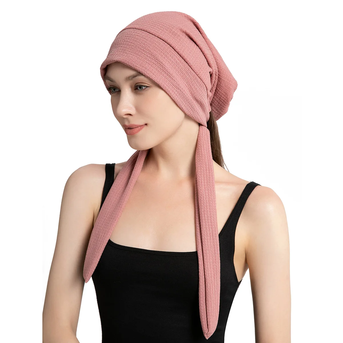 

Мусульманская женская объемная шляпа с длинным хвостом, облегающая шапка, облегающие головные уборы, банданы для выпадения волос, повязка на голову, Женский тюрбан