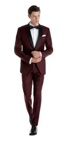 

Burgundy Shawl Lapel Wedding Suits For Men Slim Fit 2 Piece Custom Tuxedo Groom Prom Party Jacket Terno Masuclino Costume Homme