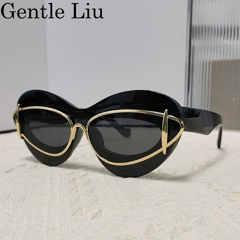 

Cat Eye Sunglasses Women 2024 Luxury Brand Designer Vintage Y2k Punk Sun Glasses For Men Double Frame Retro Eyewear Shades UV400