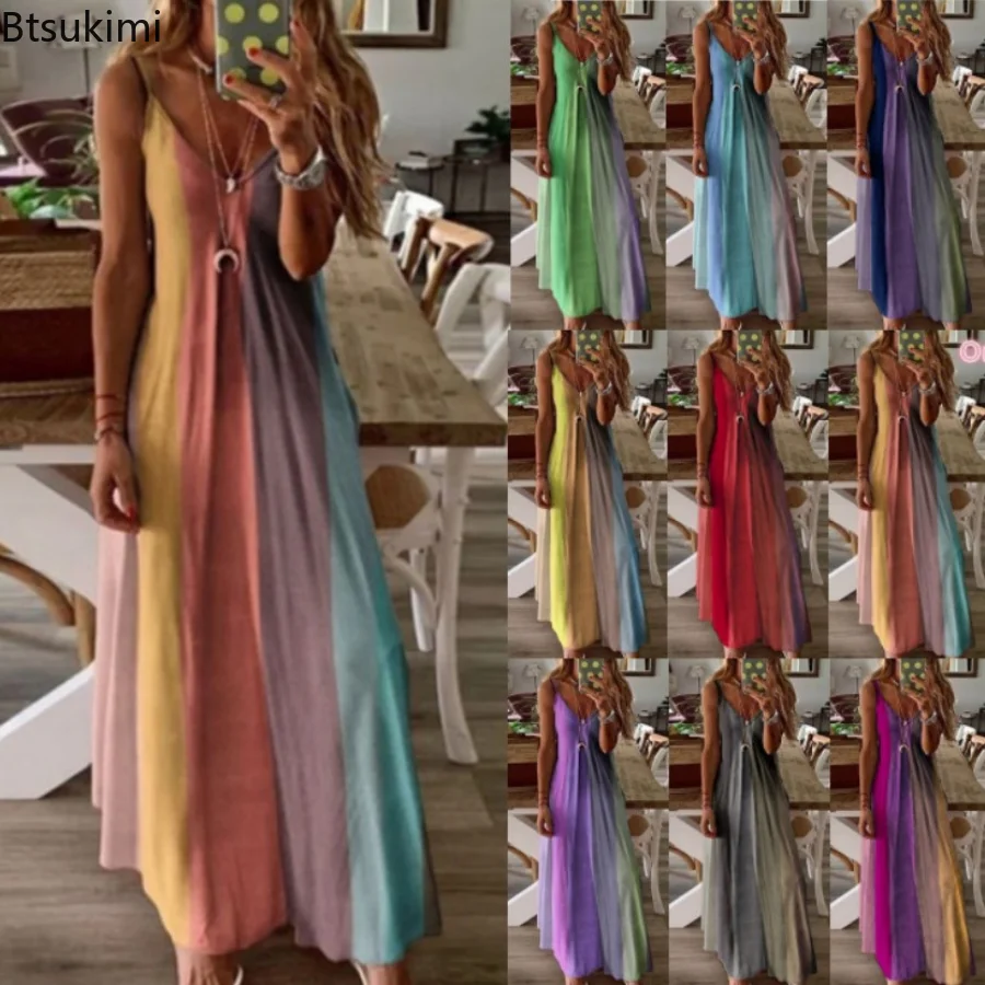 Women Print Maxi Dress Summer Gradient Tie Dye Casual Sleeveless Dresses Plus Size 4XL 5XL Female Beach Dress Vestido De Mujer
Women Print Maxi Dress Summer Gradient Tie Dye Casual Sleeveless Dresses Plus Size 4XL 5XL Female Beach Dress Vestido De Mujer