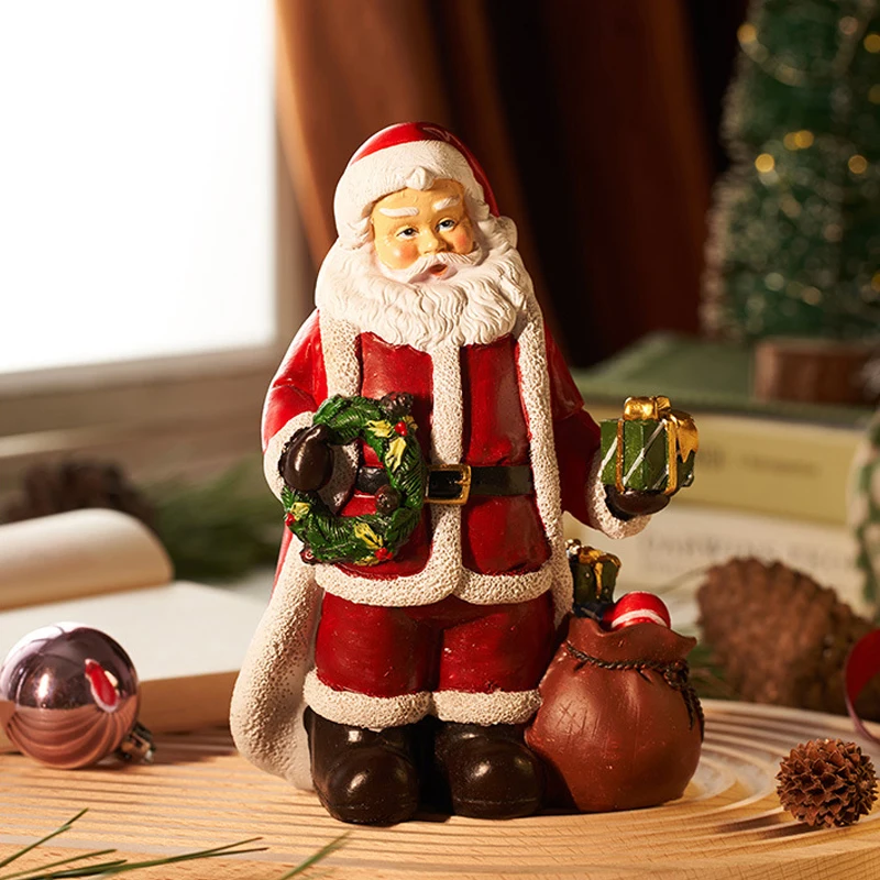 

Santa Claus Resin Sculpture Xmas Statue Home Living Room Desktop Ornament Figurine Christmas Decoration 2023 New Year Gift