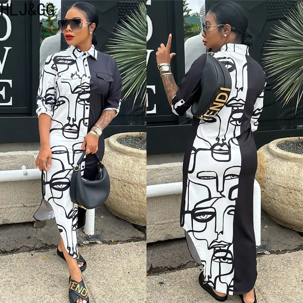 HLJ&GG Black White Patchwork Elegant Lady Mid Dresses Fashion Printing Button Shirt Dress Women Long Sleeve Vestidos Clothing OL
HLJ&GG Black White Patchwork Elegant Lady Mid Dresses Fashion Printing Button Shirt Dress Women Long Sleeve Vestidos Clothing OL