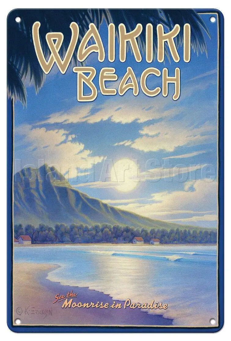 Waikiki Beach, Hawaii - Kerne Erickson - Vintage Travel Poster Metal Tin Sign Retro Wall Home Bar Pub Vintage Cafe Decor, 8x12
Waikiki Beach, Hawaii - Kerne Erickson - Vintage Travel Poster Metal Tin Sign Retro Wall Home Bar Pub Vintage Cafe Decor, 8x12