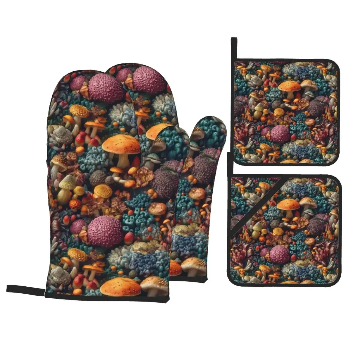 Wild Mushrooms Collection Oven Mitts and Pot Holders Sets of 4 Heat Resistant Kitchen Gloves Potholders for Baking Grilling
Wild Mushrooms Collection Oven Mitts and Pot Holders Sets of 4 Heat Resistant Kitchen Gloves Potholders for Baking Grilling