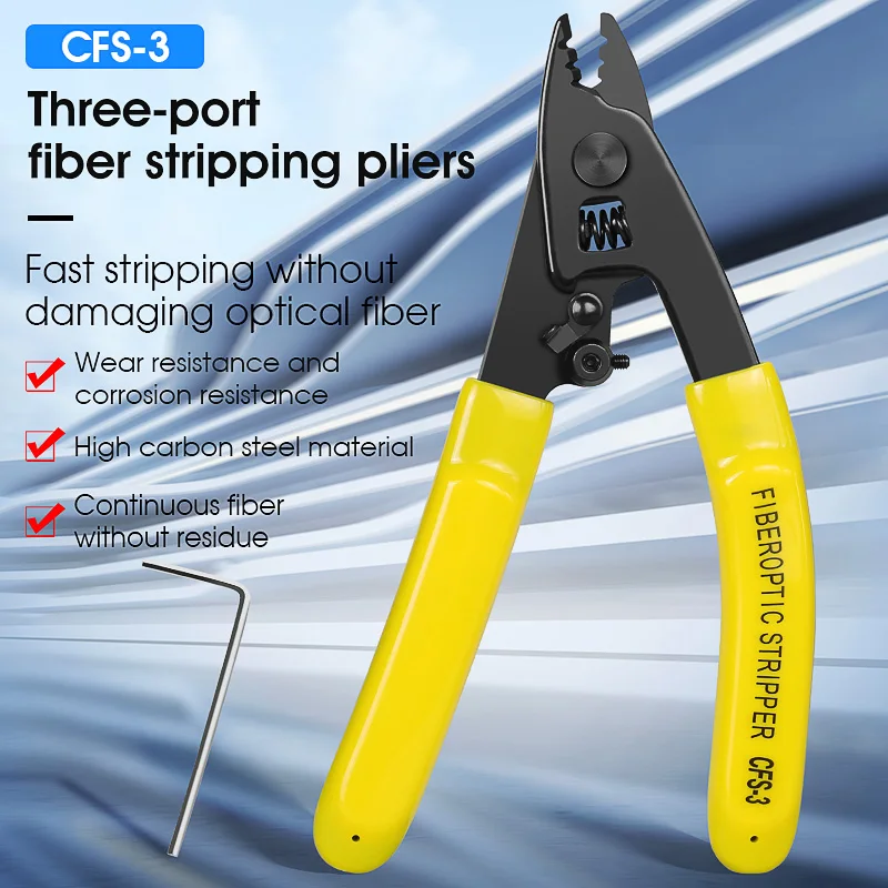 CFS-3 Three-port Fiber Optical Stripper Pliers Wire Strippers for FTTH Tools Optic Stripping Plier Tool
CFS-3 Three-port Fiber Optical Stripper Pliers Wire Strippers for FTTH Tools Optic Stripping Plier Tool