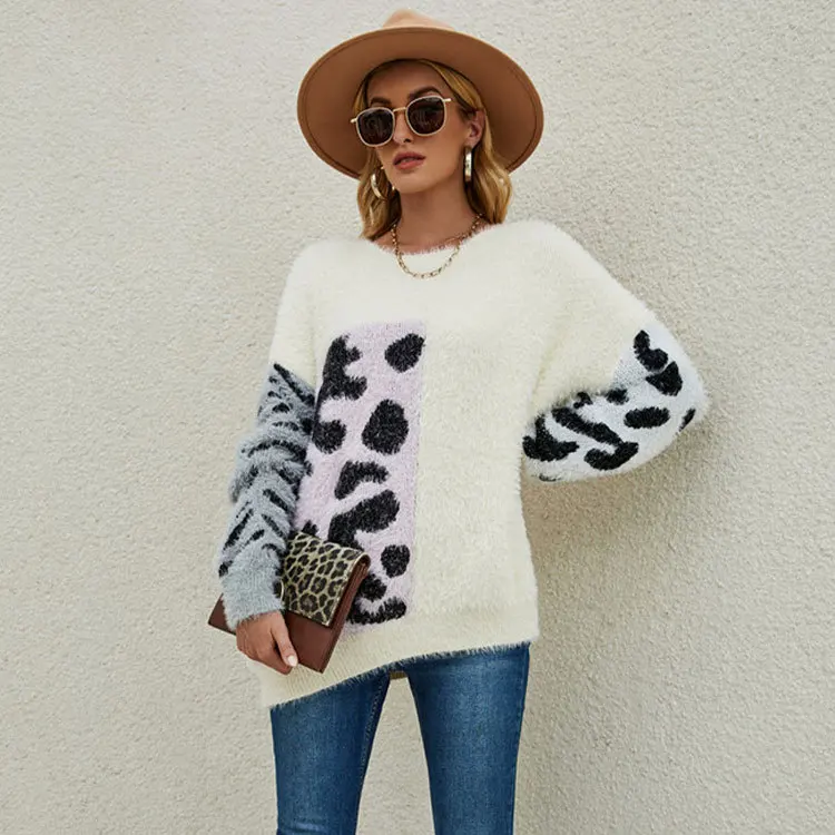 2022 Autumn and Winter Women's Fashion Leopard Print Colorblock Plaid Pullover Mink Fleece Loose Casual Warm Sweater
2022 Autumn and Winter Women's Fashion Leopard Print Colorblock Plaid Pullover Mink Fleece Loose Casual Warm Sweater