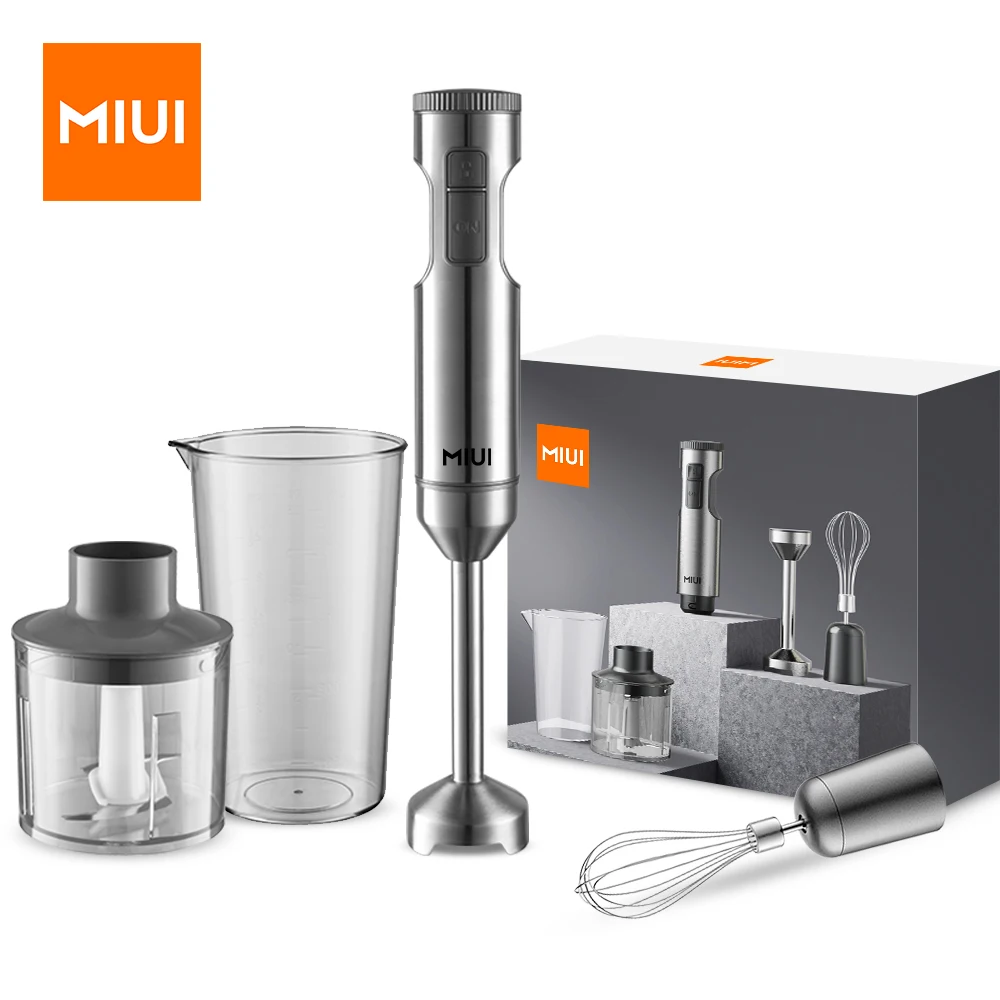 

MIUI 4-in-1 Hand Immersion Blender,Stainless Steel Stick Blender,700ml Mixing Beaker,500ml Food Processor,Whisk,Powerful 1000W