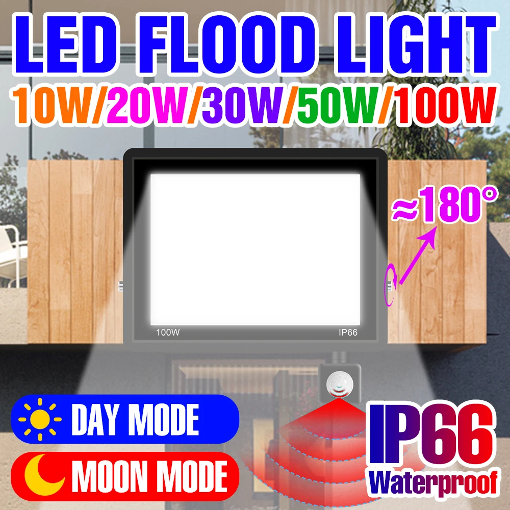 

LED Spotlight Outdoor Floodlight PIR Motion Sensor Garden Light IP66 Waterproof Street Lamp Exterior LED Reflector Flood Light