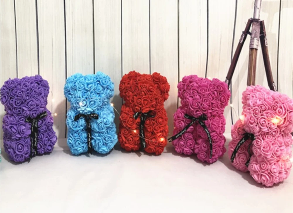 

25cm Valentine Gifts Decoration Rose Bear Artificial Flower Romantic Christmas Gift For Girlfriend Creative Eternal Flower