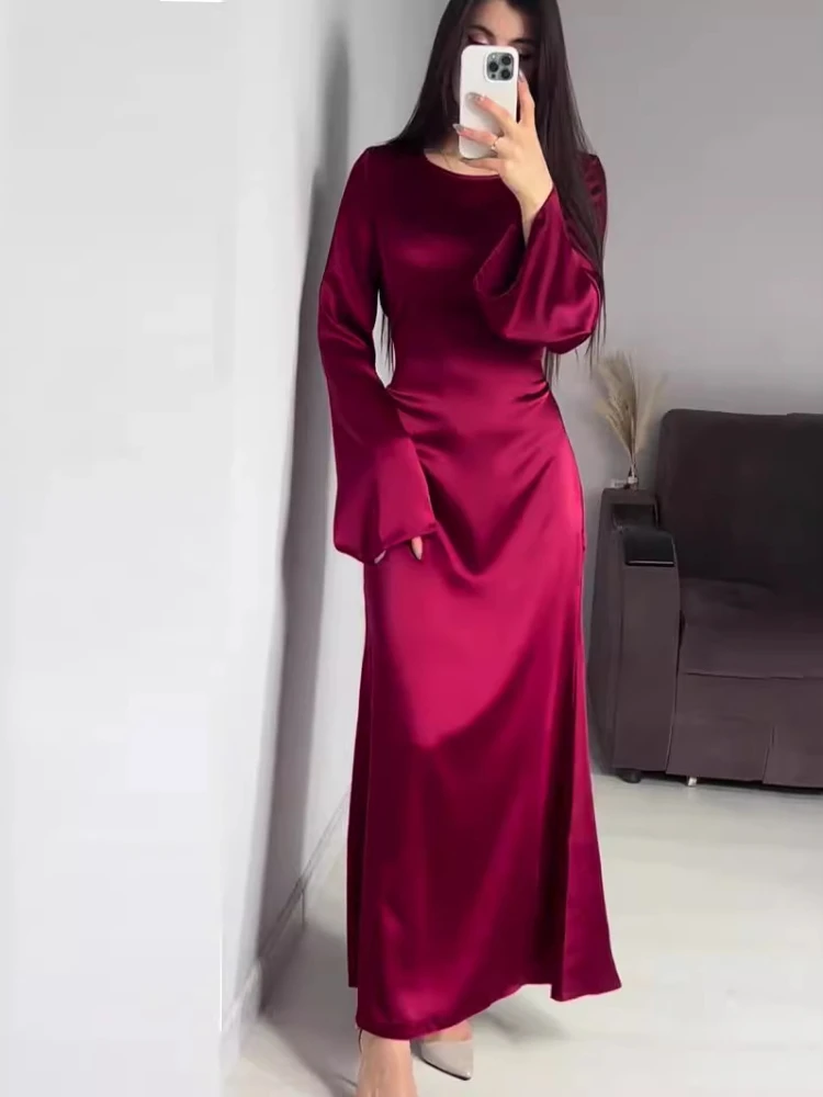 Tossy Elegant Satin High Waist Women Maxi Dress Bell Sleeve Lace Up Slim Banquet Mermaid Bodycon Dresses Throbbing in Autumn
Tossy Elegant Satin High Waist Women Maxi Dress Bell Sleeve Lace Up Slim Banquet Mermaid Bodycon Dresses Throbbing in Autumn
