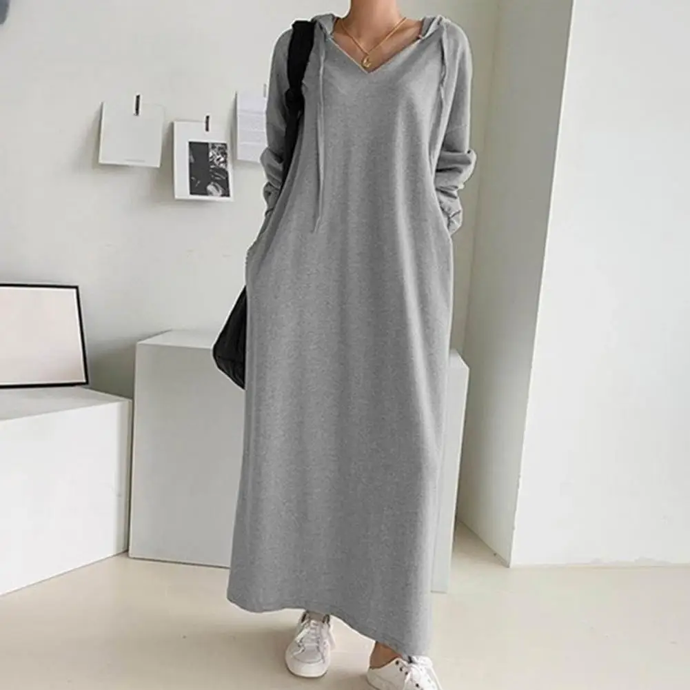 Women Long Sleeves Dress Elegant V Neck Maxi Dress for Women Drawstring Hooded Solid Color Fall Dress Soft Breathable Lady
Women Long Sleeves Dress Elegant V Neck Maxi Dress for Women Drawstring Hooded Solid Color Fall Dress Soft Breathable Lady