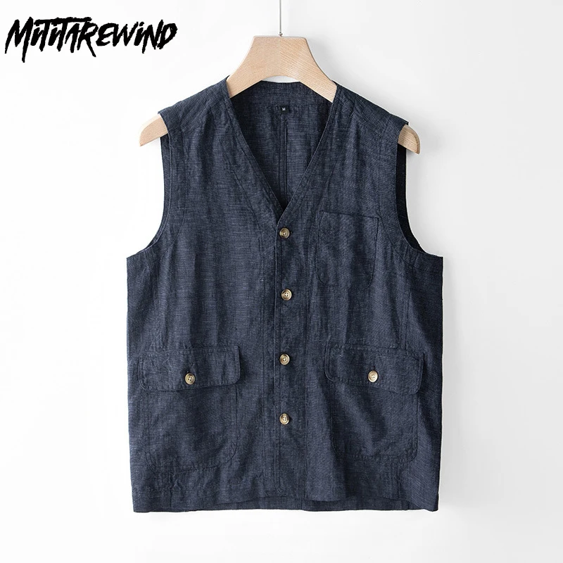 Жилет мужской из 100% льна, однотонный мягкий дышащий жилет без рукавов, с V-образным вырезом, для путешествий, весна-лето 
Жилет мужской из 100% льна, однотонный мягкий дышащий жилет без рукавов, с V-образным вырезом, для путешествий, весна-лето