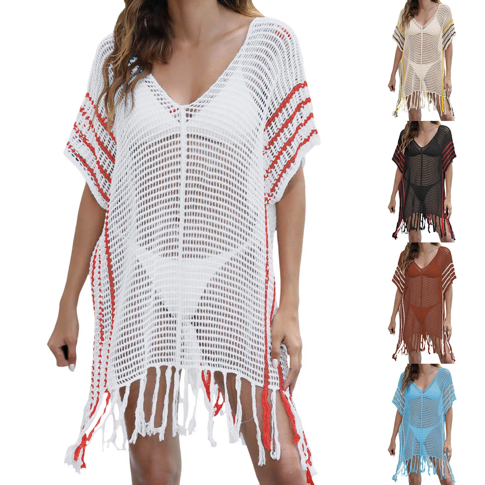 Women Swimsuit Sunscreen Cover Up V Neck Loose Sleeve Beachwear Tunic Dress Hollow Out Beachwear Shawl Cover-up Vacation
Women Swimsuit Sunscreen Cover Up V Neck Loose Sleeve Beachwear Tunic Dress Hollow Out Beachwear Shawl Cover-up Vacation