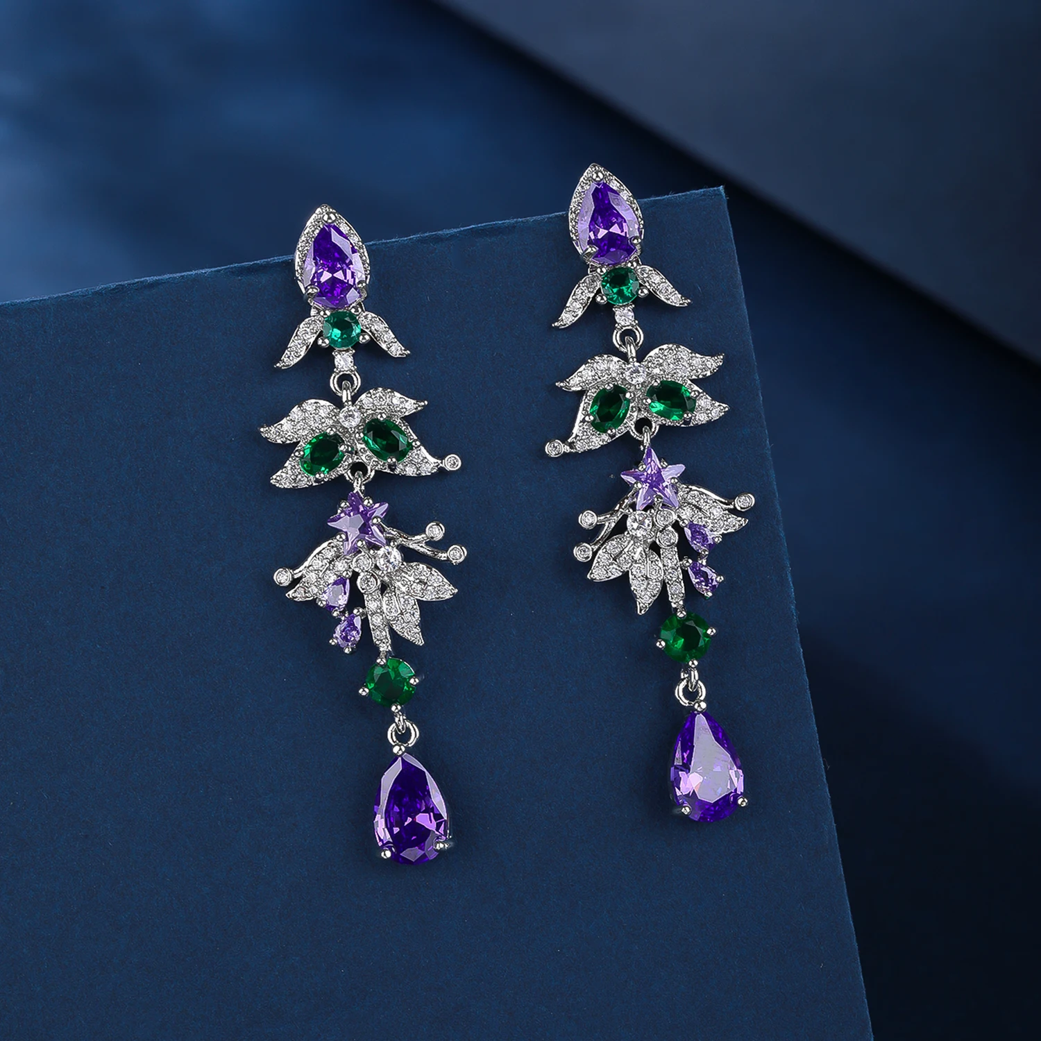 High Quality Cubic Zirconia Star Leaf Shape Dangle Drop Women Long Earrings for Wedding Party Wear CE12095 8 S35b611b272814b08848d2b52b7dc9ca4V