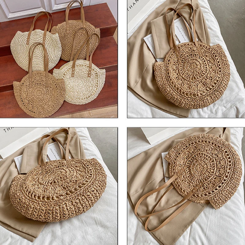 Round Woven Straw Beach Bag - Travel Tote 24 S35b67adfb2644a20ba44a7eecb2407ed9