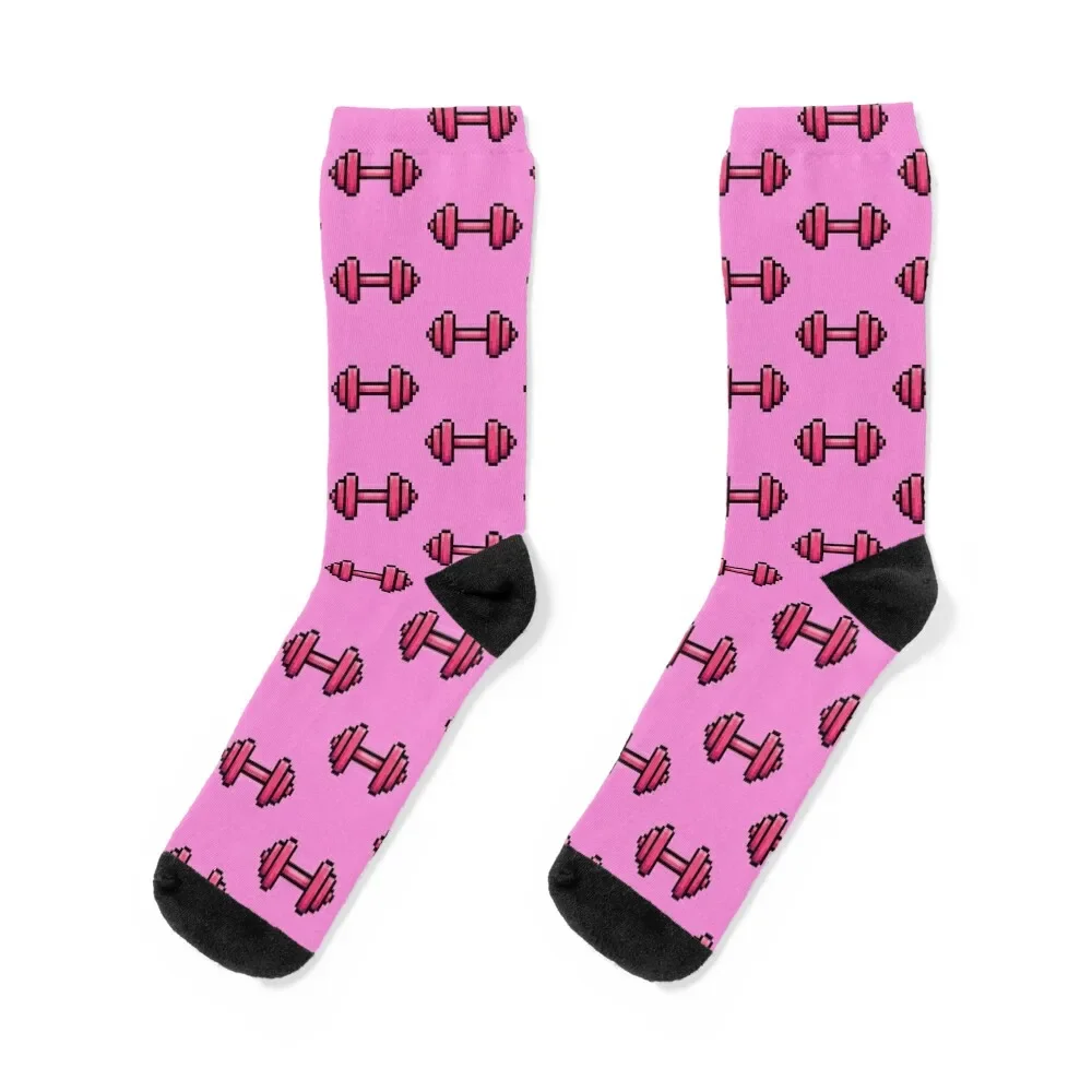 

Barbell Workout Pink Pixel Art Icon Socks custom sports retro Men's sports stockings Designer Man Socks Women's