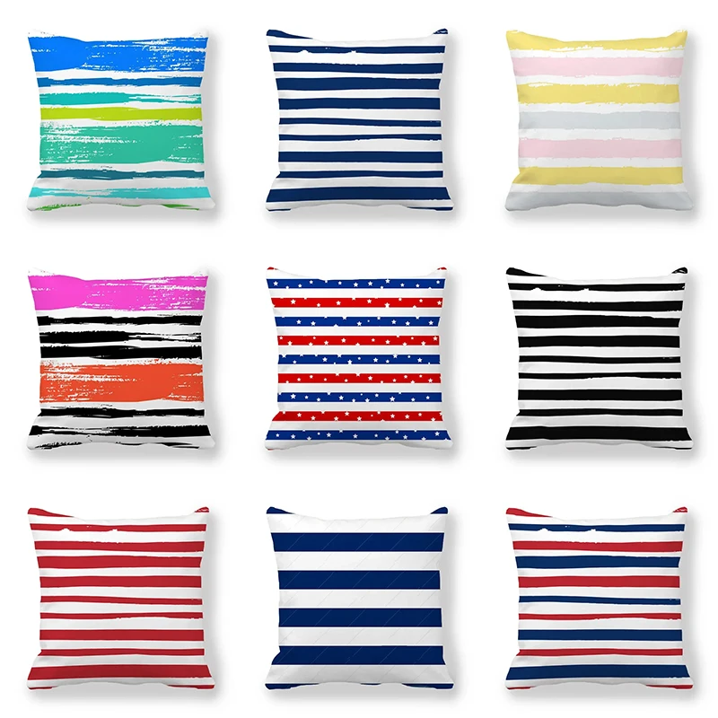 

Colorful striped printed pillowcase home bedroom living room sofa cushion cover 45x45cm peach skin pillowcase