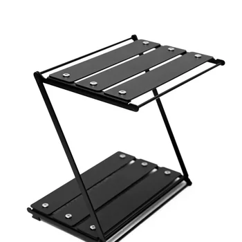 야외 캠핑 휴대용 블랙 선반 접이식 테이블, 알루미늄 더블 선반 식기 랙, 캠핑 장비, 신제품 상품 이미지