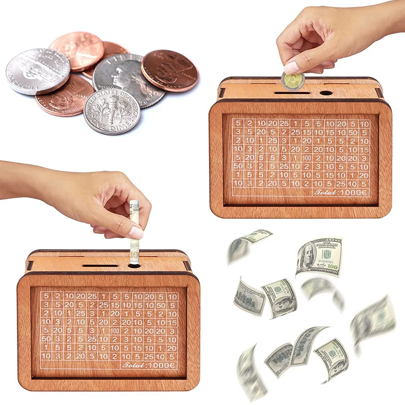 

Money Box Piggy Bank Wood Money Bank Reusable Money Box With Saving Goal And Numbers To Check For Helps The Habit Of Saving