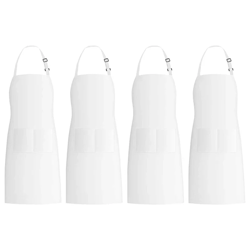 

4 упаковки фартуков с нагрудником и 2 карманами, Регулируемый Кухонный фартук шеф-повара для женщин и мужчин, белый