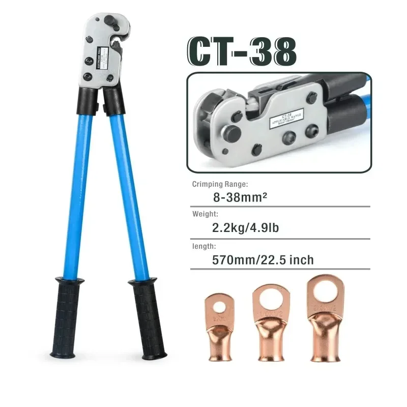 BLUSUNSOLAR CT-38 Cable Lug Crimping Tool for Battery & Welder Cables Hand Crimping Plier with Long Handle 8-38mm2 AWG8-3/0
BLUSUNSOLAR CT-38 Cable Lug Crimping Tool for Battery & Welder Cables Hand Crimping Plier with Long Handle 8-38mm2 AWG8-3/0