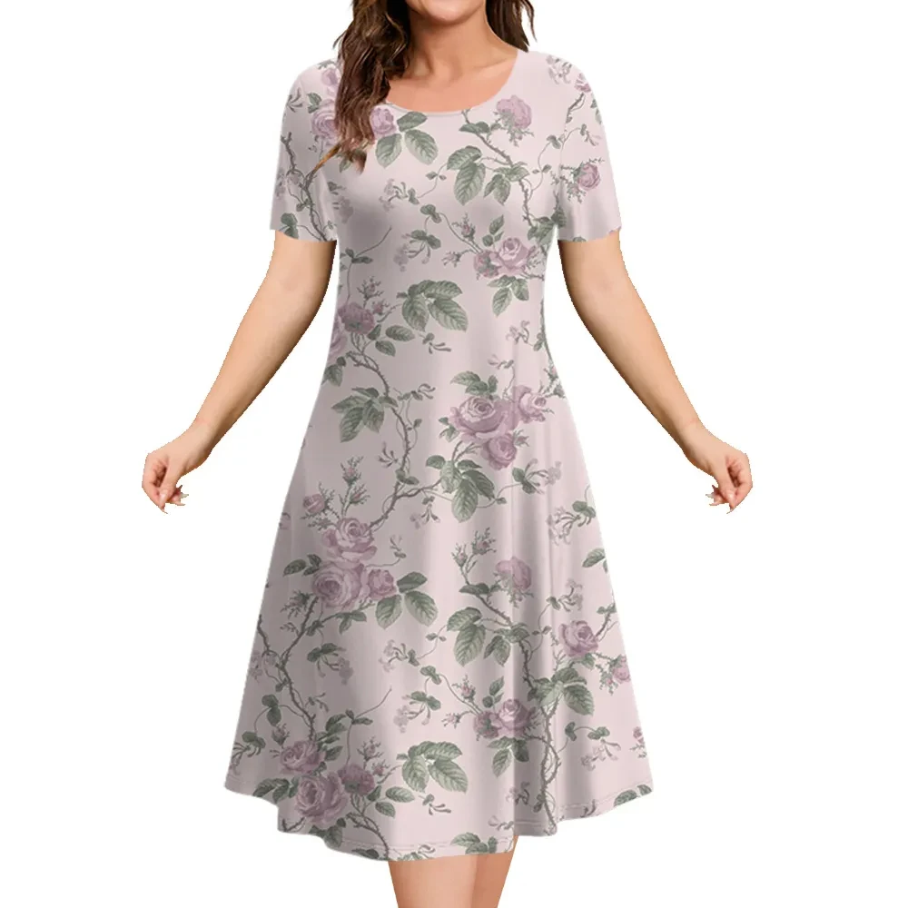 

Летнее женское платье свободного покроя, модное платье до колен с цветочным принтом и коротким рукавом, Y2k, платье с круглым вырезом, женская повседневная одежда