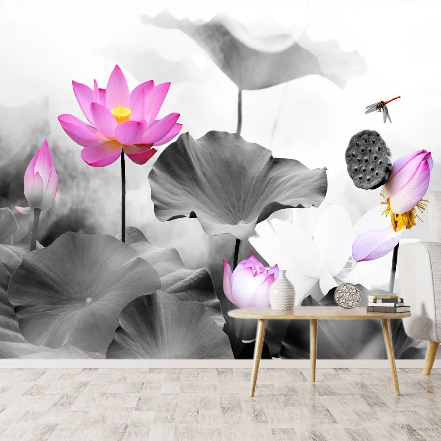 

Removable Peel and Stick Wallpaper Accept for Living Room Wall Papers Home Decor Contact Paper Lotus Floral TV Design Covering
