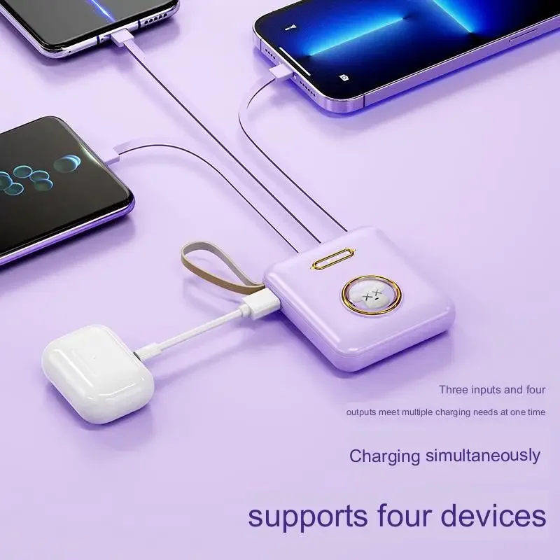 Mini Powerbank 10000mah Cute Compact External Battery Pack Portable Charger Built in 4 Cables for iPhone iPad Samsung Andiord
Mini Powerbank 10000mah Cute Compact External Battery Pack Portable Charger Built in 4 Cables for iPhone iPad Samsung Andiord
