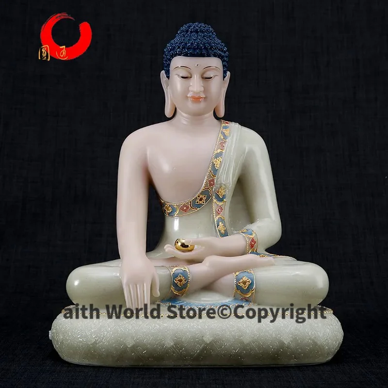 

30CM LARGE- Buddhist high-grade Home SHOP TOP efficacious Talisman Mascot Sakyamuni Buddha jade gilding carving Sculpture statue