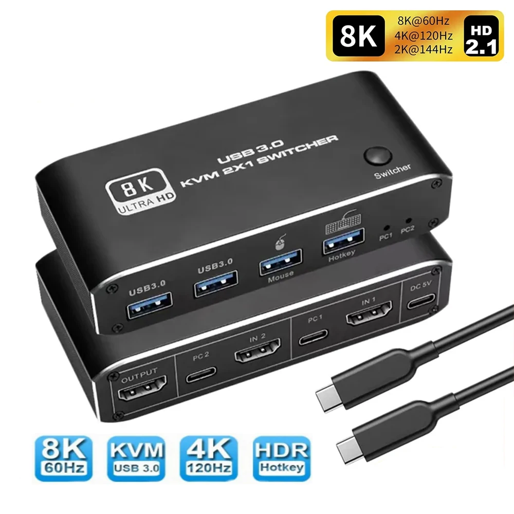 HDMI 2.1 KVM Switch 4K 120Hz HDMI USB KVM Switch Dual Port USB HDMI 2.1 Switcher 2X1 2X2 4K 60Hz 8K 60Hz for 2 PCs 1 Monitor
HDMI 2.1 KVM Switch 4K 120Hz HDMI USB KVM Switch Dual Port USB HDMI 2.1 Switcher 2X1 2X2 4K 60Hz 8K 60Hz for 2 PCs 1 Monitor