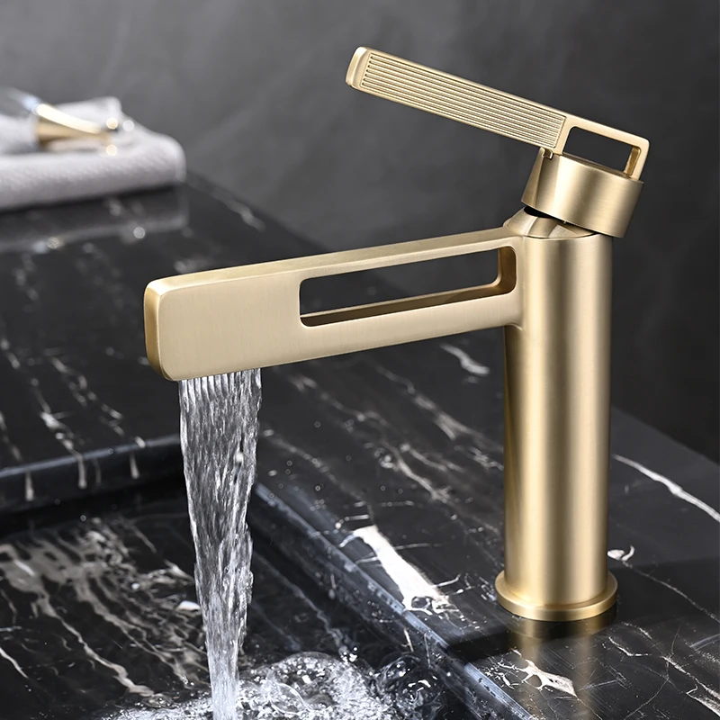 

White Bathroom Faucet Basin Faucets Hot Cold Sink Faucet Water Crane Deck Mounted Bathroom Tap Waterfall Brush gold