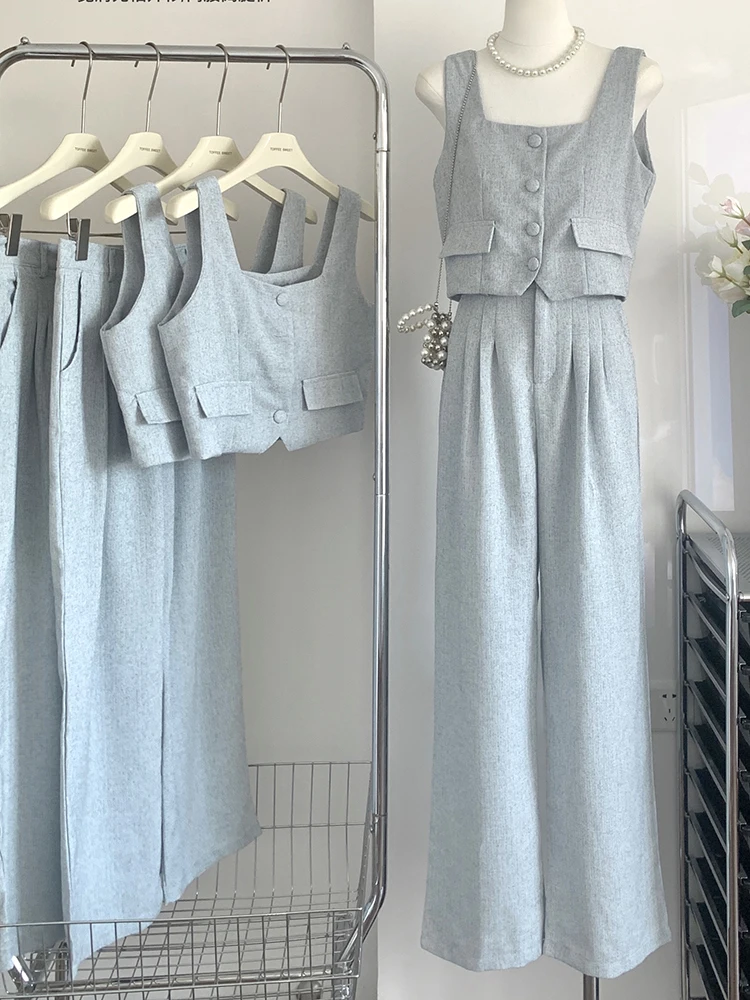 2023 Women Summer Vest Trousers Suit Sets Office Lady Square Collar Single Breasted Vest + Long Pants Female Sleeveless Tops
2023 Women Summer Vest Trousers Suit Sets Office Lady Square Collar Single Breasted Vest + Long Pants Female Sleeveless Tops